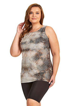 Argento 0755-9011 Leopar Kısa Kollu Tankini