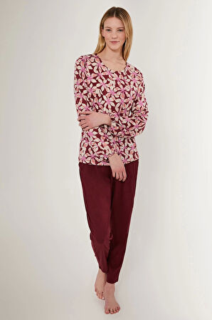 2639-x Çiçek Desenli Kadın Pijama Takımı