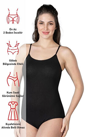 Siyah Emay 1415 Modal Cotton Çıtçıtlı İnce Askılı Body