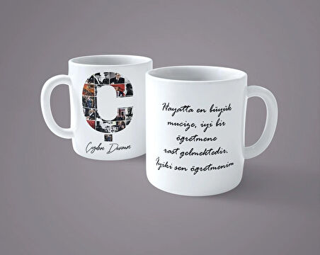 Öğretmenler gününe özel Atatürk resimli Ç harfli İsimli Baskılı kupa bardak