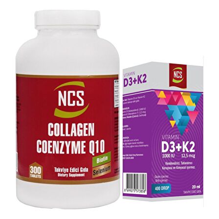 Collagen Kollajen Koenzim Coenzyme Q10 300 Tablet+Vitamin D3 K2 20 ml