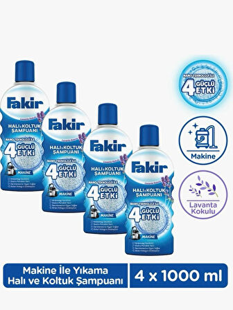 Fakir Nano Teknoloji ile Lavantalı Makine Halı ve Koltuk Şampuanı 1000ml x 4 Adet