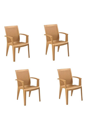 Alize Plastik Bahçe Koltuğu Teak (KAHVERENGİ) 4 Adet Balkon Dış Mekan Kaliteli Sandalye