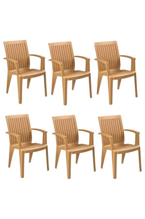 Alize Plastik Bahçe Koltuğu Teak ( Kahverengi ) 6 Adet Balkon Dış Mekan Kaliteli Sandalye
