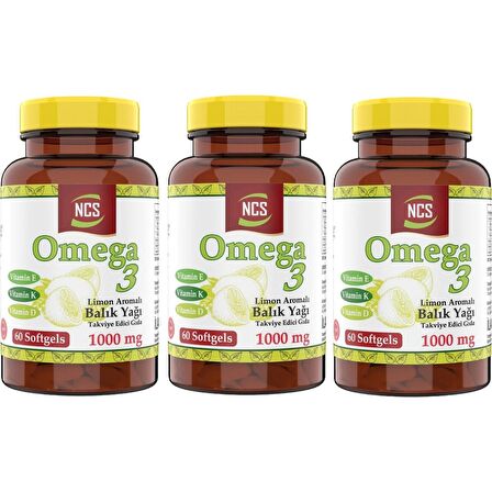 Ncs Omega 3 Limon Aromalı Balık Yağı 1000MG  3 Kutu