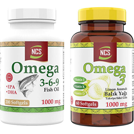 Ncs Omega 3-6-9 Fish Oil 1000MG 200 Softgels   Omega 3 Limon Aromalı Balık Yağı 1000MG 60 Softgel