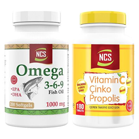 Ncs Vitamin C Çinko Propolis 180 Tablet Vitamin D   Omega 3,6,9 Fish Oil 1000MG 200 Softgel