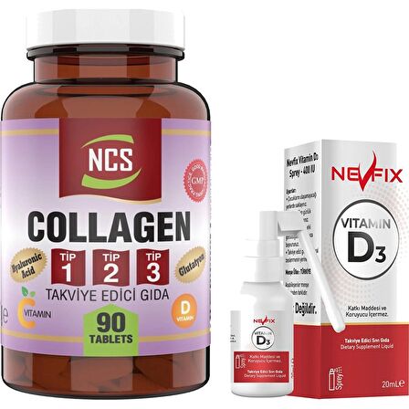 Ncs Collagen 1000 Mg Tip 1 - 2 - 3 Glutatyon Vitamin C &ndash; E &ndash;d 90 Tablet    Nevfix Vitamin D3 Sıvı Sprey