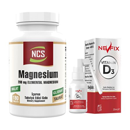 Ncs Magnesium Malat Taurat Glisinat Element Formül 180 Tablet   Nevfix Vitamin D3 Sıvı Sprey