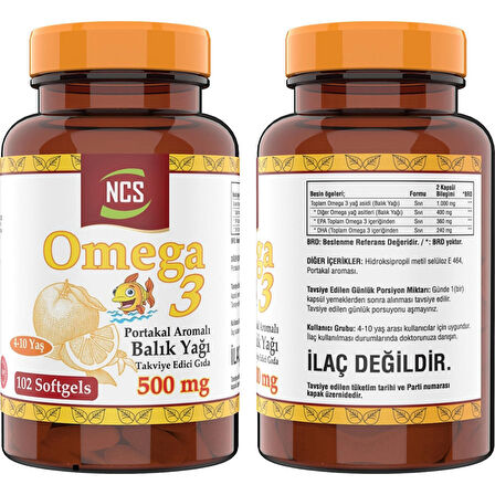 Ncs Omega 3 Balık Yağı 500 Mg 102 Softgel Portakal Aromalı     Ncs Vitamin D3 + K2 Damla 20 ml