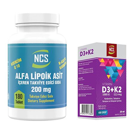 Ncs L-Carnitine 100 Mg Koenzim Q10 Alpha Lipoic Acid 200 Mg Coenzyme Q10 100 Mg 180 Tablet   Vitamin D3 + K2 Damla 20 ml