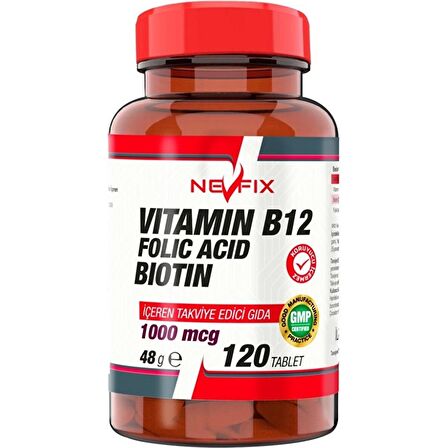 Nevfix Vitamin B12 Folic Acid Biotin 1000 Mcg 120 Tablet