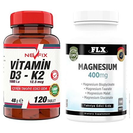 Flx Magnesium Malat 180 Tablet   Nevfix Vitamin D3-K2 120 Tablet