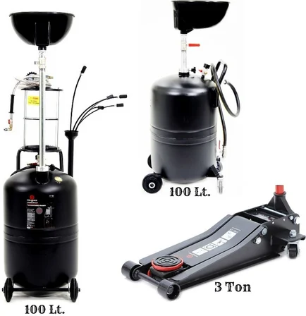 Worldforce 100 Lt. Yağ Çekme Hunili ve 100 Lt. Havalı Yağ Boşaltma ve 3 Ton Kriko Seti