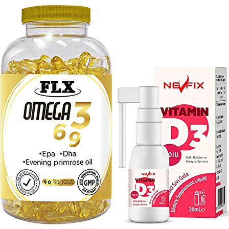 Flx Omega 3-6-9 90 Tablet  Nevfix Vitamin D3 Sıvı 20 ml