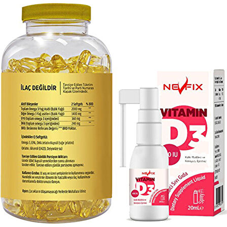 Flx Omega 3 180 Softgel  Nevfix Vitamin D3 Sıvı 20 ml