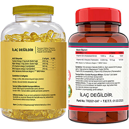 Flx Omega 3 Balık Yağı 90 Softgel  Nevfix Vitamin D3-K2 120 Tablet