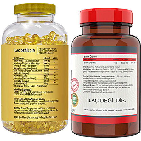 Flx Omega 3-6-9 Balık Yağı 180 Softgel   Nevfix Biotin 5000 Mcg 120 Tablet