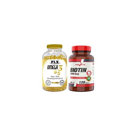 Flx Omega 3-6-9 Balık Yağı 90 Softgel   Nevfix Biotin 5000 Mcg 120 Tablet