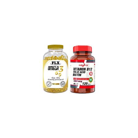 Flx Omega 3-6-9 Balık Yağı 180 Softgel   Nevfix Vitamin B12 1000 Mcg 120 Tablet