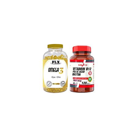 Flx Omega 3 Balık Yağı 180 Softgel  Nevfix Vitamin B12 1000 Mcg 120 Tablet