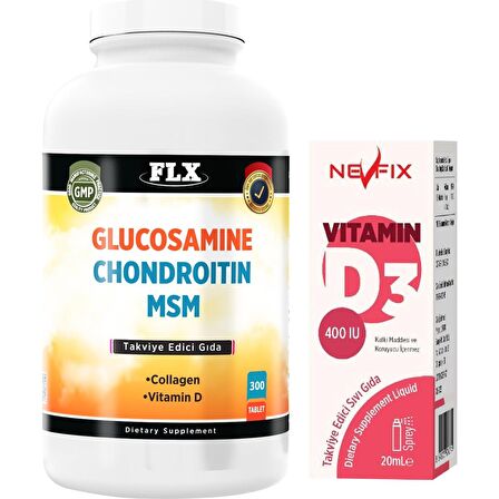 Flx Glucosamine Chondroitin Msm Collagen Vitamin D 300 Tablet + Nevfix 400 Iu Sprey 20 ml