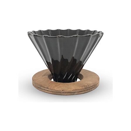 Horecamark Ahşap Standlı V60 Seramik Dripper No.2 Siyah