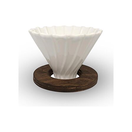 Horecamark Ahşap Standlı V60 Seramik Dripper No.2 Beyaz