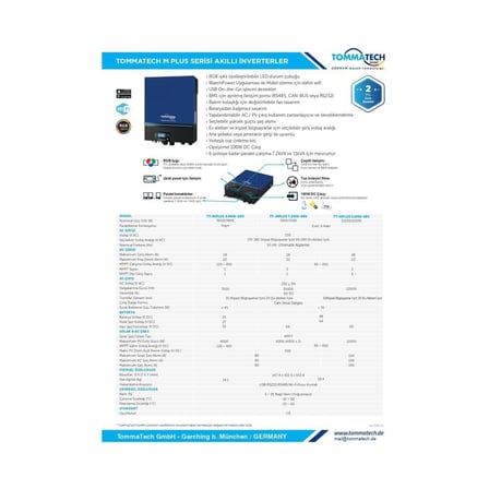 tommatech mplus 11k 48v mppt 1faz akıllı i̇nverter çevirici i̇nvertör