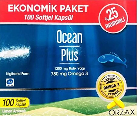 Ocean Plus 1200 Mg Balık Yağı 780 Mg Omega3 + 100 Softjel Kapsül