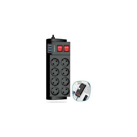 Winnboss Termal Akım Korumalı USB 2.1A Şarj Çıkışlı 16A 4000W 8 Li Uzatma Grup Priz