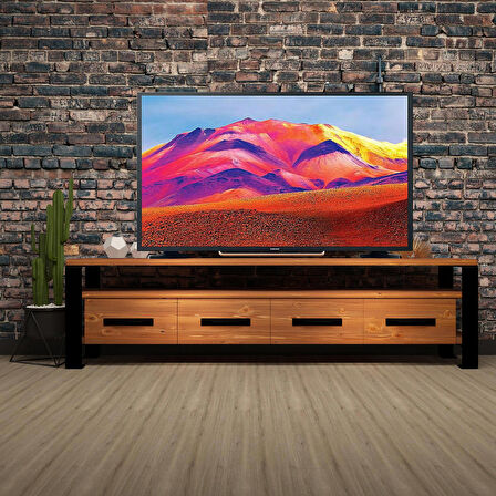 Deryawood Masif Ahşap Çekmeceli Tv Ünitesi  240 X45X55 Cm-Açık Ceviz