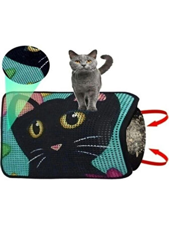 Renkli Desenli Elekli Kedi Tuvalet Önü Paspası 60 x 45 cm
