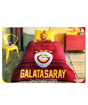 Taç  Galatasaray Stripe Lisanslı Yatak Örtüsü Seti - Tek Kişilik