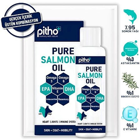 Pure Salmon Oil | Kedi & Köpek Için Soğuk Sıkım Somon Yağı Omega-3 & Astaksantin & Biberiye Özütü