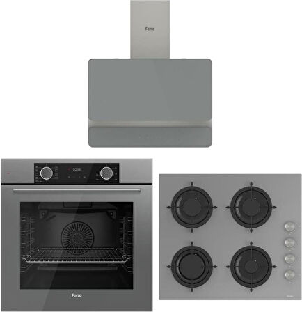 Ferre Fryart Gri Set (D082 Gri Davlumbaz -CS208 Gri Ocak- XE63CPR Fryart Gri Fırın)
