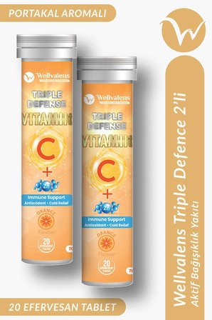 Wellvalens Triple Defense Efervesan 1000 Mg Vitamin C + Çinko + D3 – 2’Li Paket – Portakal Aromalı – 40 Tablet