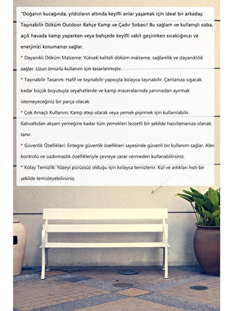 Northopia Yüksek Kalite Portatif Döküm Çadır Sobası Şömine Görünümlü Dış Bahçe Outdoor Kamp Karavan Soba