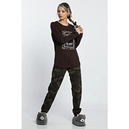 Kadın Kamuflaj Desenli Pijama Takımı M Beden