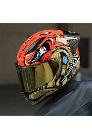 RAPID 2 RACE SPOX KIRMIZI-GRİ KAPALI MOTOSİKLET KASKI GOLD CAMLI