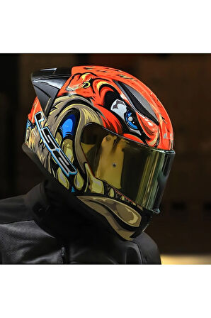 RAPID 2 RACE SPOX KIRMIZI-GRİ KAPALI MOTOSİKLET KASKI GOLD CAMLI