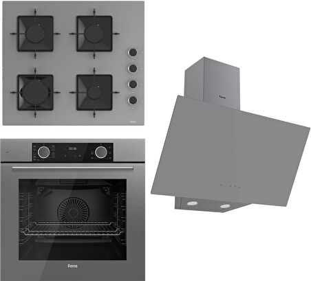 Ferre Fryart Ss Serisi Gri Set (SS208 + XE63CPR +D079 ) - Kare Emaye Izgara