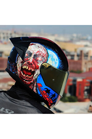 Rapıd 2 Race Zombıe Fullface Motosiklet Kaskı Gold Camlı