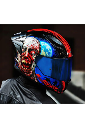 Rapıd 2 Race Zombıe Fullface Motosiklet Kaskı Mavi Camlı