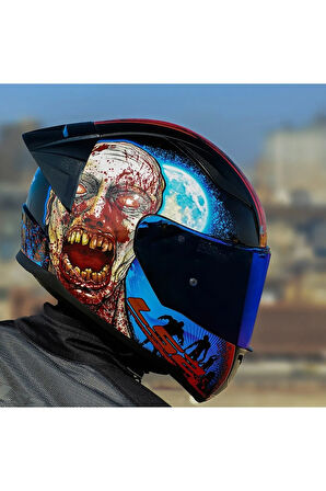 Rapıd 2 Race Zombıe Fullface Motosiklet Kaskı Mavi Camlı