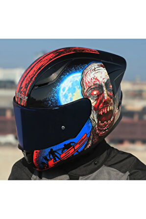 Rapıd 2 Race Zombıe Fullface Motosiklet Kaskı Mavi Camlı
