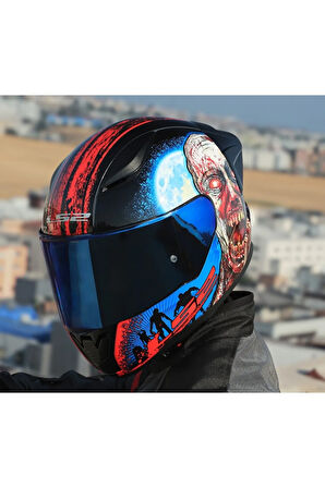 Rapıd 2 Race Zombıe Fullface Motosiklet Kaskı Mavi Camlı