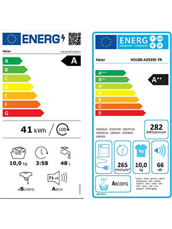 Haier HW100-BP14929A-S Çamaşır MAKINESI-HD100-A2939E-TR 10 kg Wi-Fi + Bluetooth Bağlantılı Isı Pompalı Kurutma Makinesi 10 kg