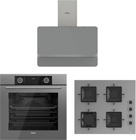 Ferre Fryart Gri Set (D082 Gri Davlumbaz -SS208 Gri Ocak- XE63CPR Fryart Gri Fırın)