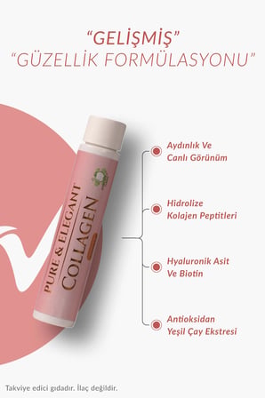 Wellvalens Pure Elegant 5500mg Kolajen Shot (Yeşil Elma Aromalı) Hyaluronik Asitli Tip 1 & 3 (2 Kutu)